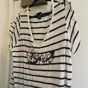 Black and white striped “love” tee